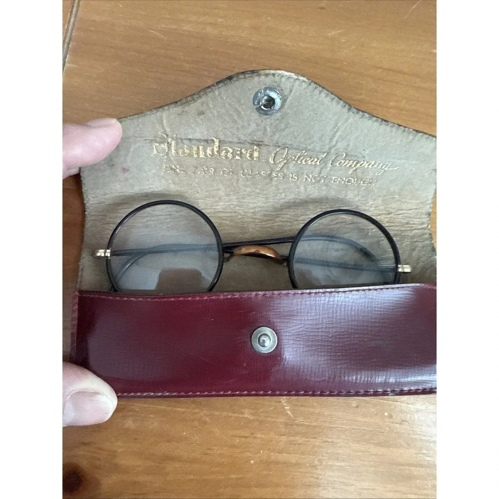 Antique Windsor Style Eyeglasses Black Metal Frame Gold Tone Hinges With Case